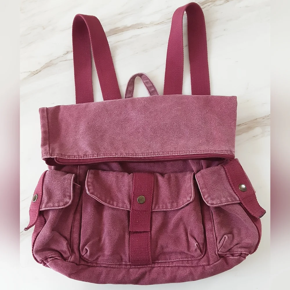 Unbranded Plum Canvas Roll-Top Backpack